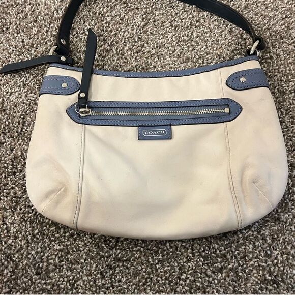 Vintage Coach Daisy Spectator Leather Shoulder/ Handbag Parchment/ Slate Blue - Picture 5 of 16